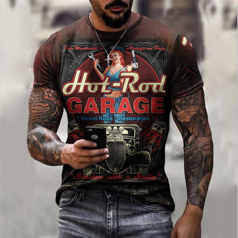Retro Metal Hot Rod Garage Casual T-shirt / [viawink] /