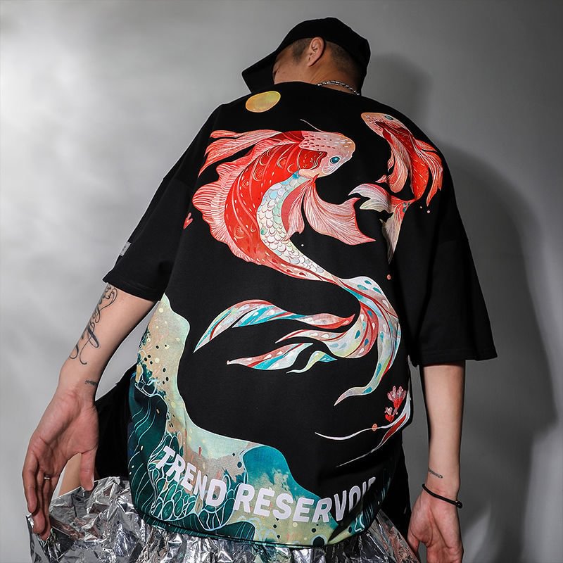 Koi Fish Print Couple T-Shirt / Techwear Club / Techwear