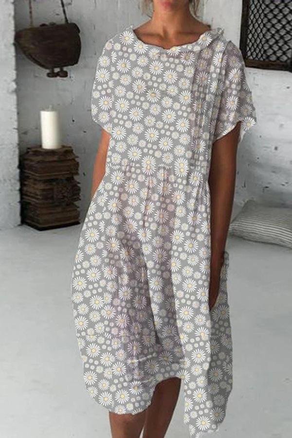 Cozy Flower Printed Loose Midi Dress (2 Colors) P11078