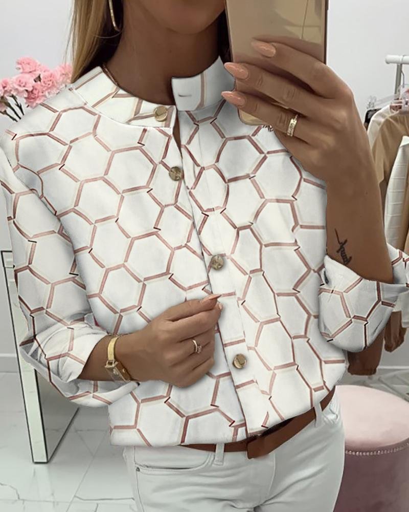 Print Long Sleeve Buttoned Casual Shirt P14161
