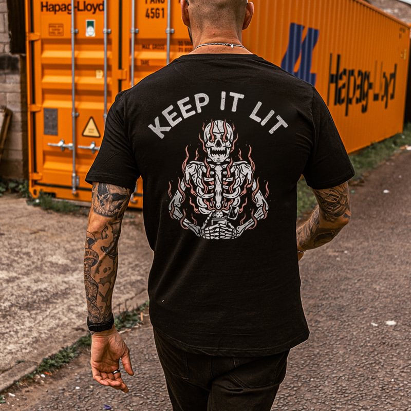 UPRANDY Skeleton Keep It Lit Printed Men's Casual T-shirt -  UPRANDY