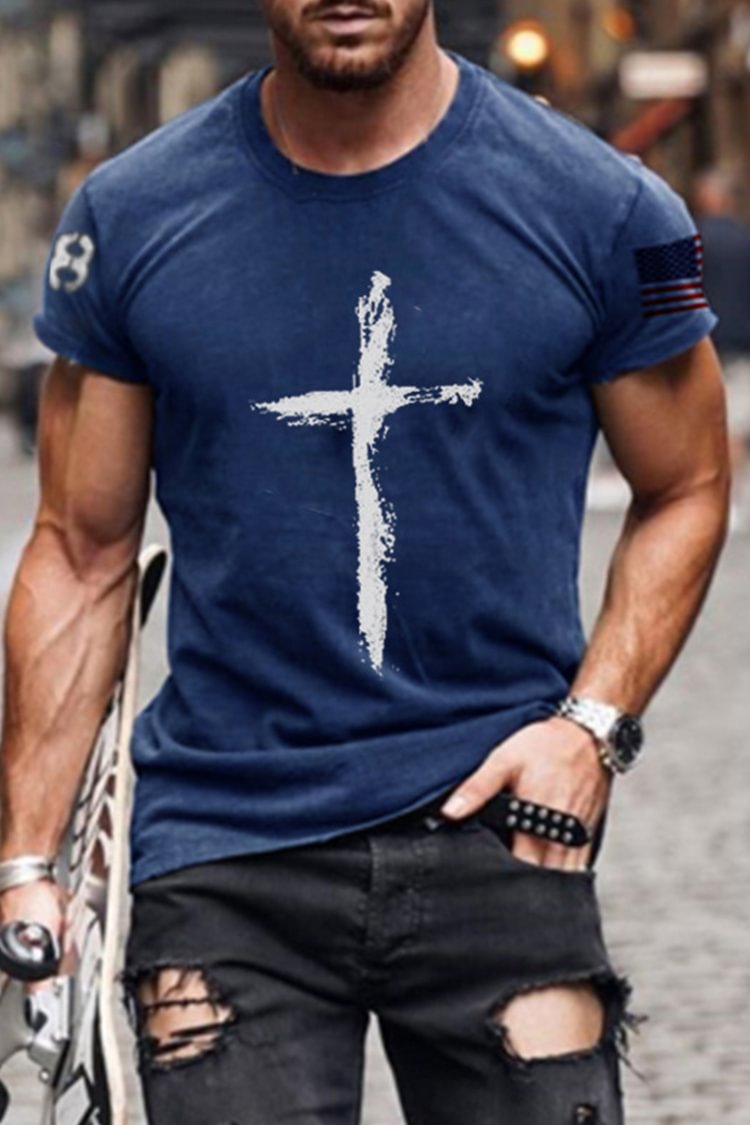 Tiboyz Casual Cross Blue Short Sleeve T-Shirt
