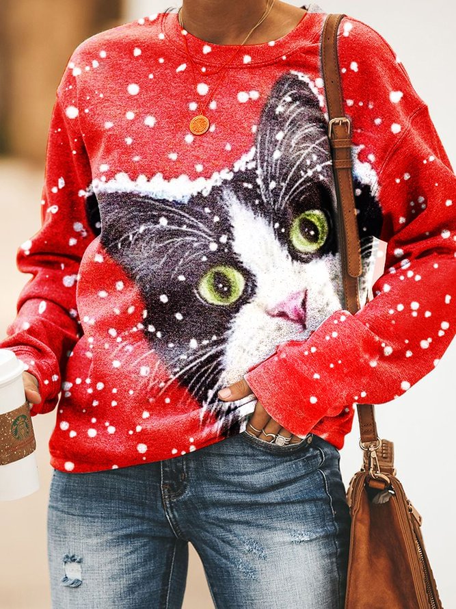 Cat print Women casual Sweatshirt