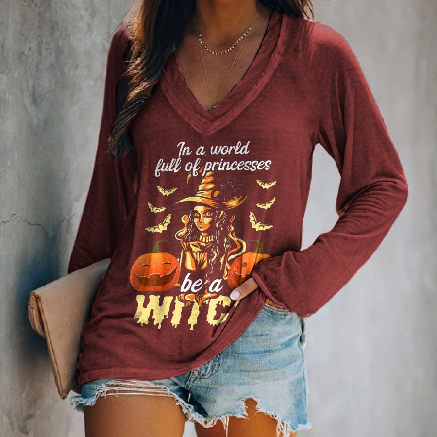 Halloween Witch Printed Long Sleeve T-shirt