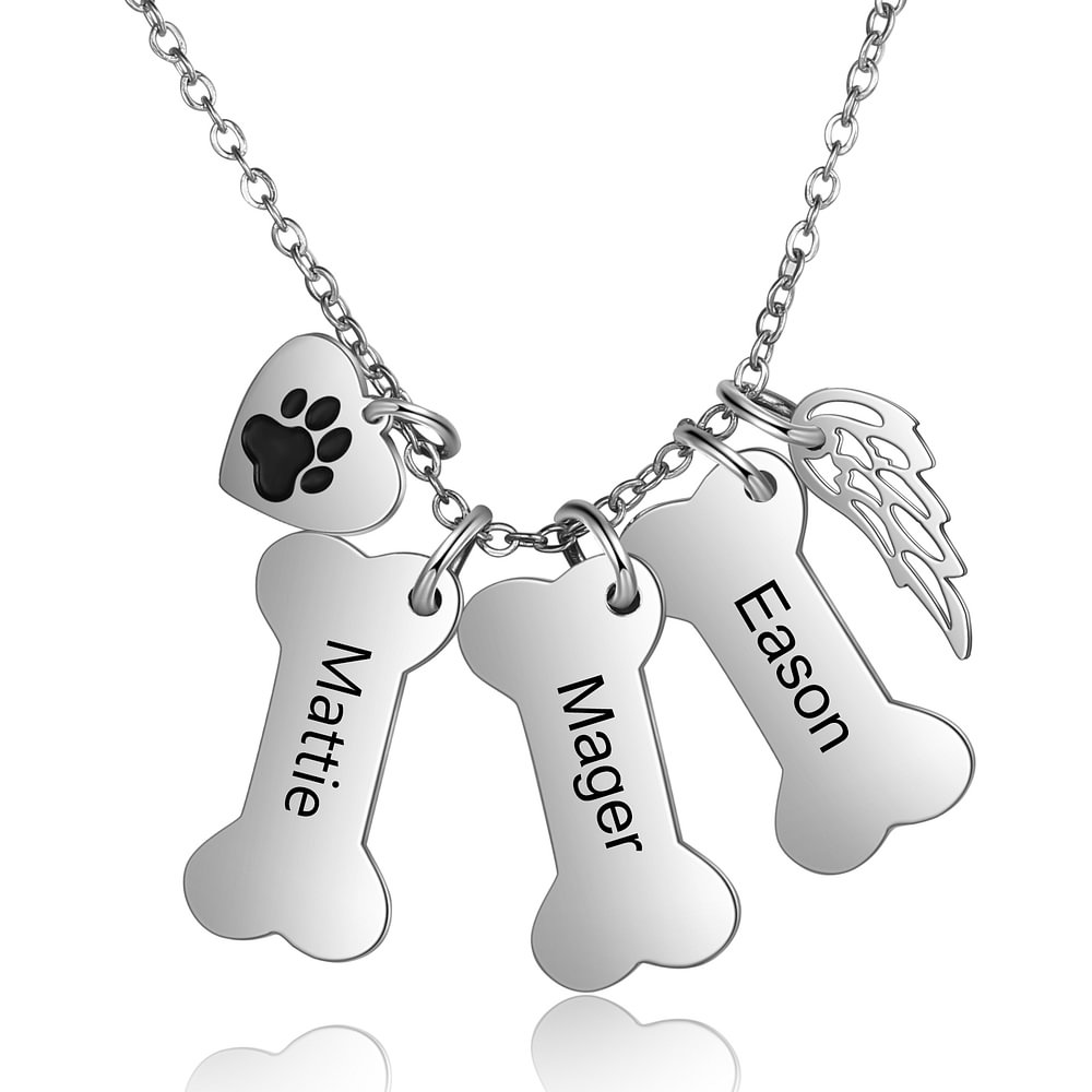 Personalisierte Hundeknochen-Anhänger-Halskette für Tierliebhaber mit 3 Namen n3 Kettenmachen