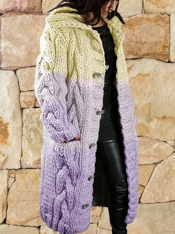 Mayoulove Yellow&purple joint long sweater outerwear-Mayoulove