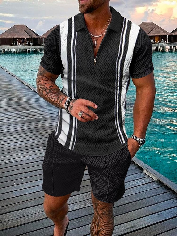 Men's Striped Print Holiday Polo Suit