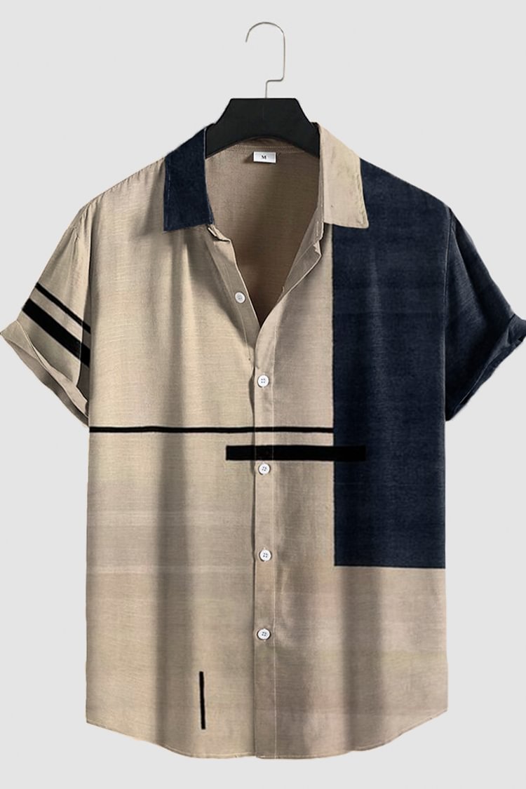 Tiboyz Light Khaki Geometric Contrast Short Sleeve Shirt