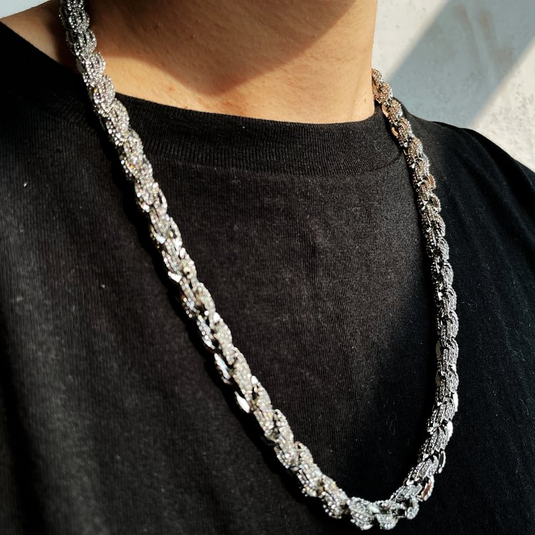 9MM Iced Out Rope Chain in silver