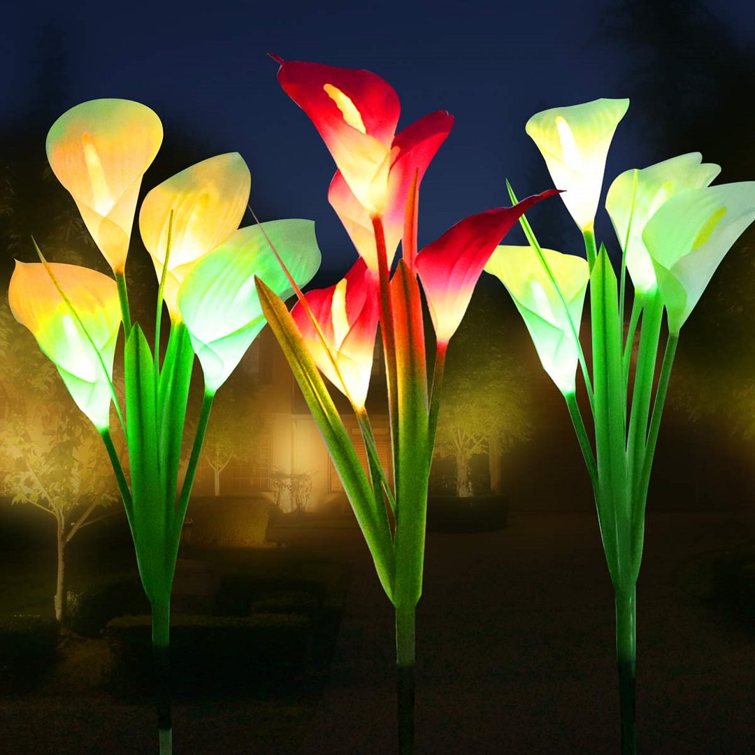3Pack Solar Lights ,Mother's Day Birthday Gifts Outdoor Garden Stake Flower Lights, Multi Color Changing LED Lily Solar Powered Lights for Patio 、、sdecorshop