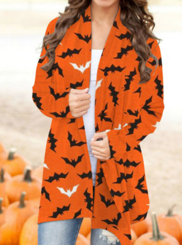 Casual Halloween Spider Printed Long Sleeve Knitted Cardigan Top