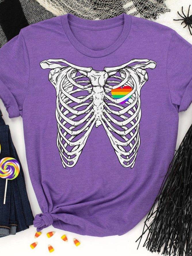 Skeleton Rainbow Heart Halloween Tshirt-Mayoulove