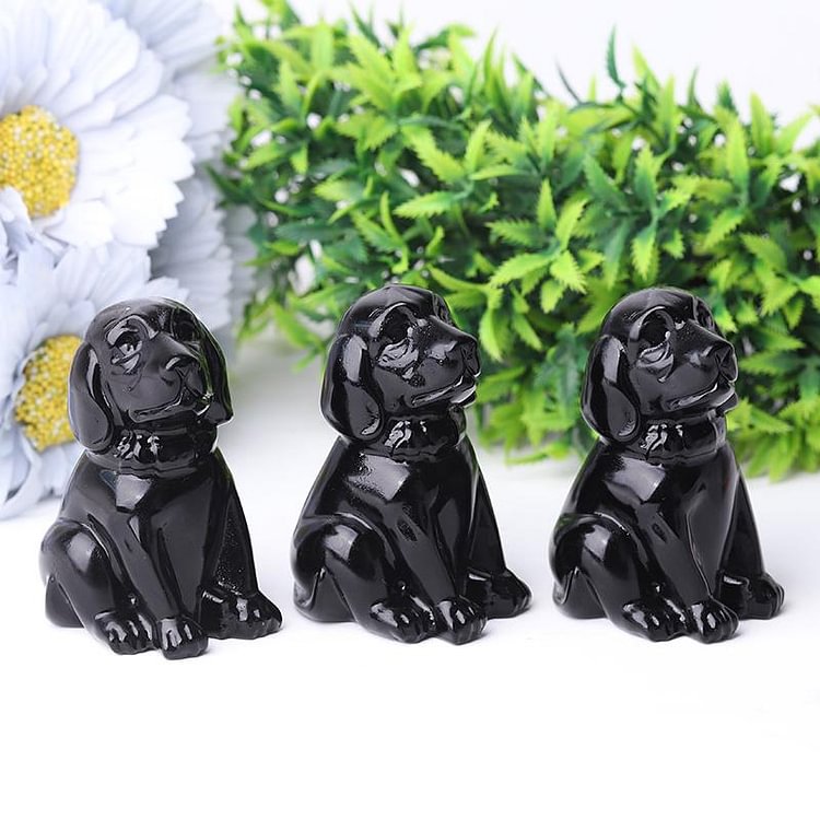 2.7" Black Obsidian Dog Crystal Carvings Animal Bulk Crystal wholesale suppliers