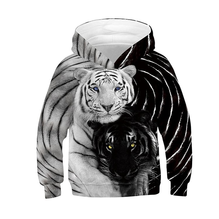 Kids Fashion 3D Sweatshirt Black White Tiger print Hoodie-Mayoulove