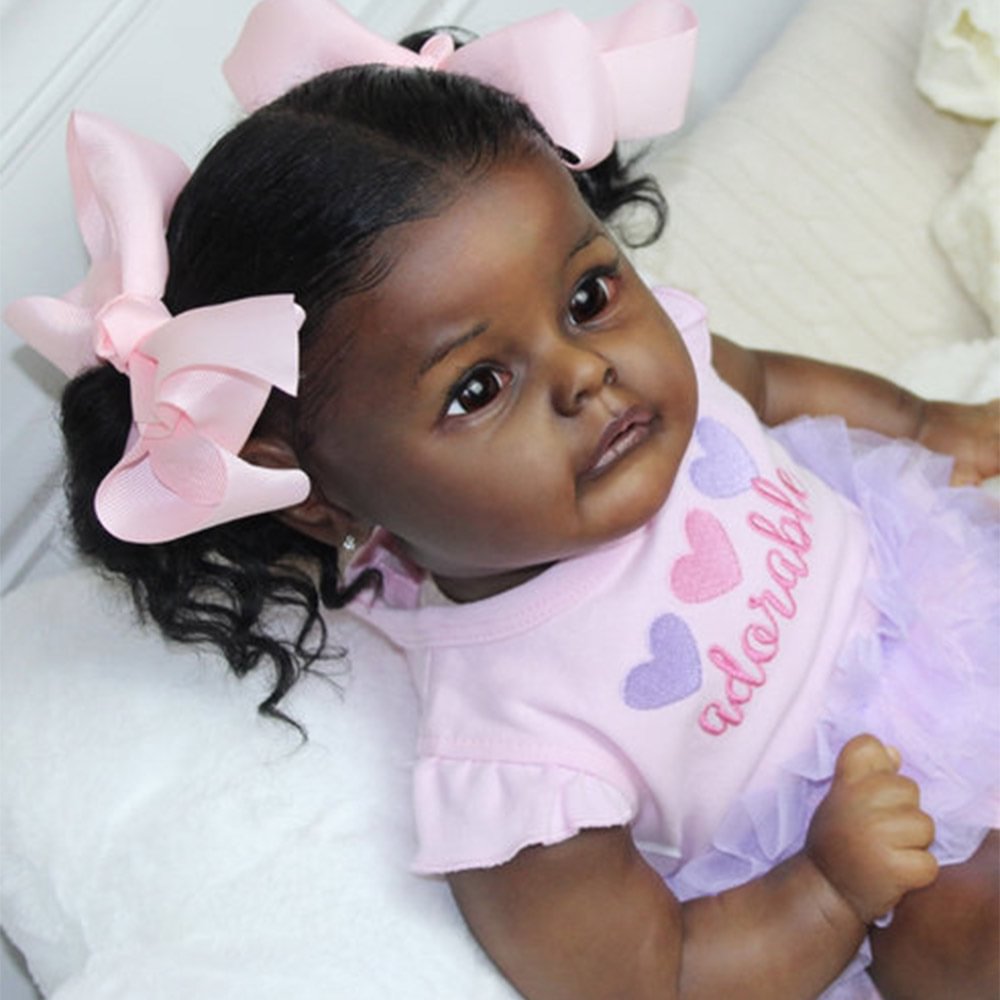 [Black Reborn Girl Dolls] 17'' Reborn Baby Doll Girl Lifelike Toddler Doll Named Mnisha
