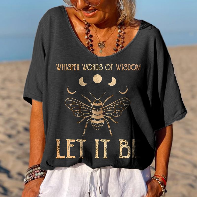 Whisper Words Of Wisdom Printed Bee V-neck T-shirt