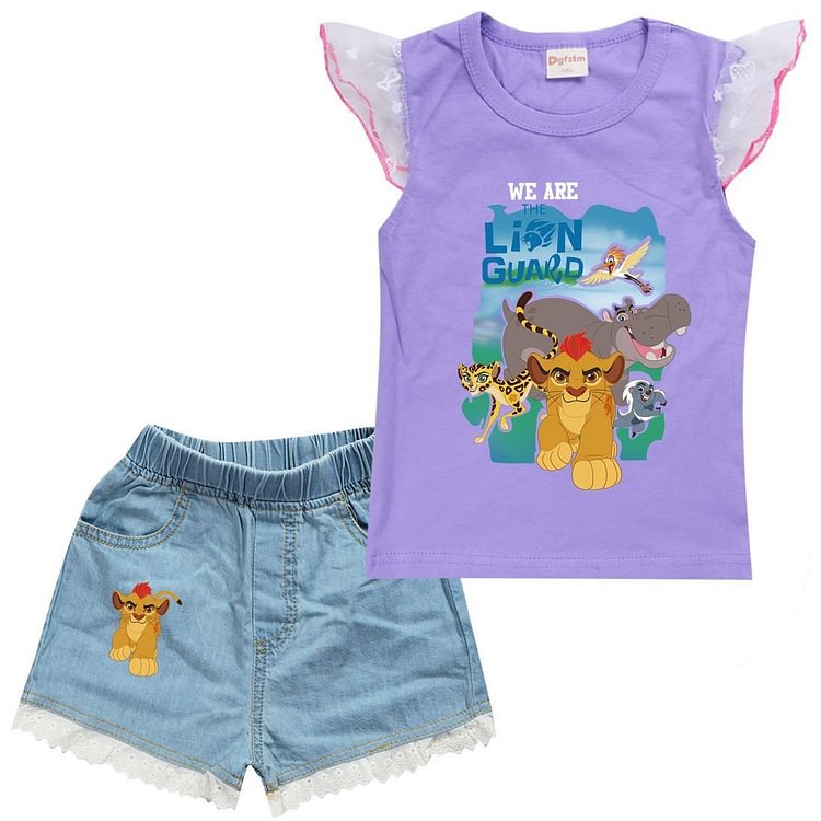 We Are The Lion Guard Print Girls Cotton Tank Top Denim Shorts Sets-Mayoulove