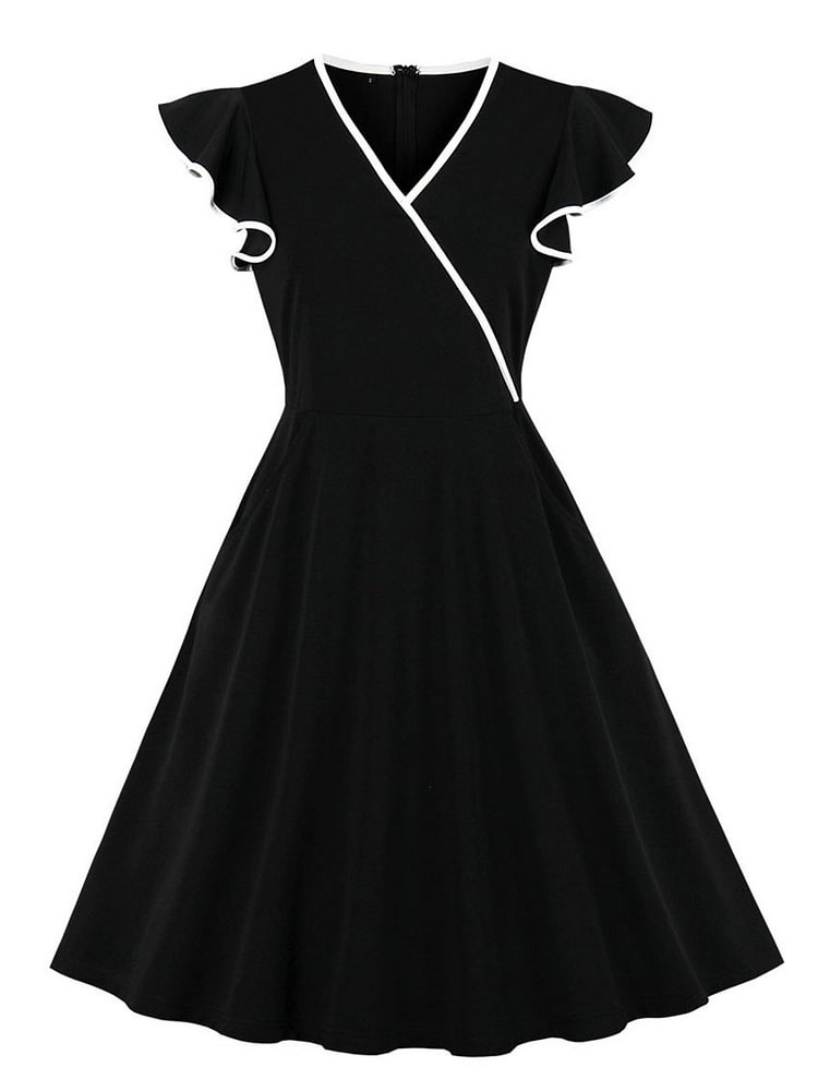 Mayoulove 1940s Dress Sweet V-neck Ruffled Sleeve dress-Mayoulove