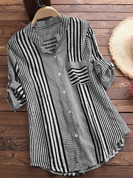Women's Heavy Stripe Minimalist Style Linen Shirt