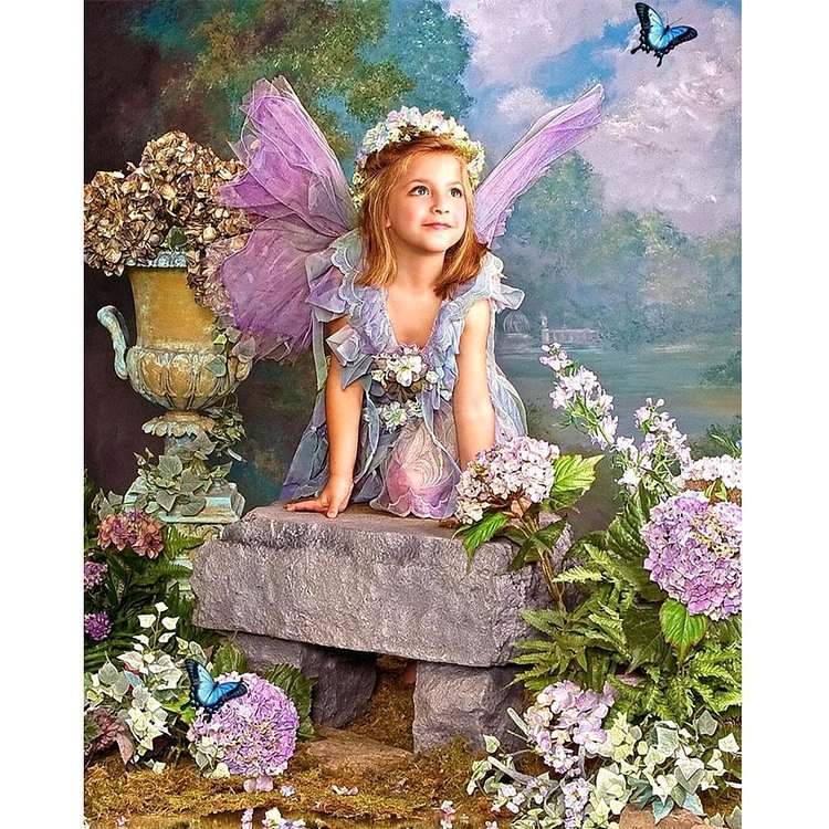 Angle Girl In Flowers - Diamond Painting - 30x25cm(Canvas)