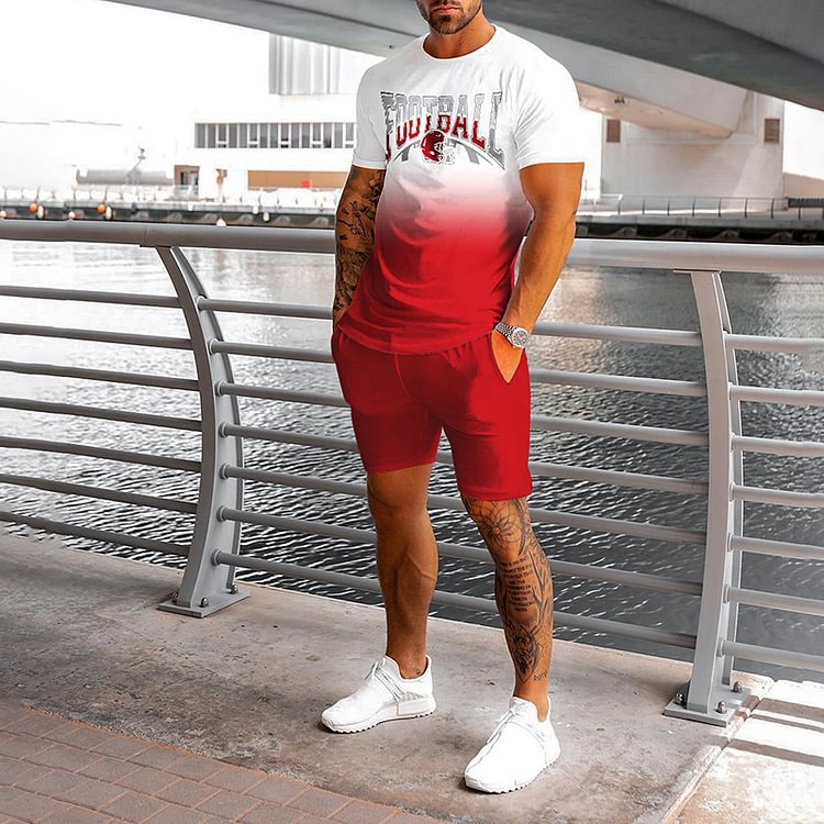 BrosWear Sports White Red Printing T-Shirt And Shorts Two Piece Set