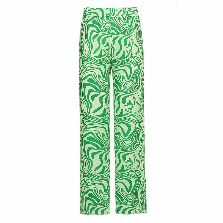 Swirl Stitching Color Wide Leg Flared Trousers - CODLINS - codlins.com