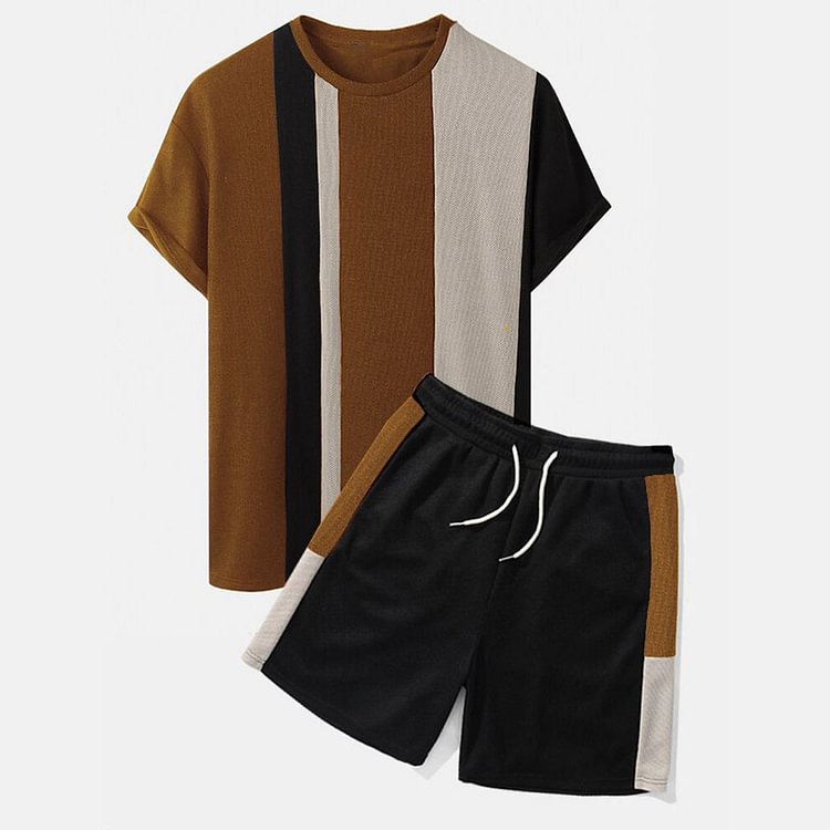 BrosWear Contrasting Colors T-Shirt And Shorts Two Piece Set