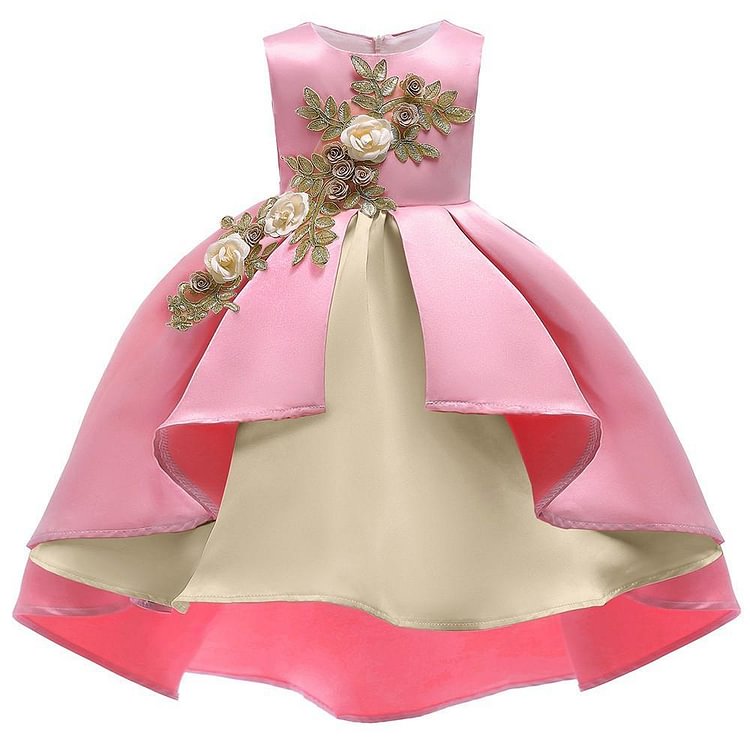 Flower Girls Pink Sleeveless Bow Tie Back Birthday Party Gown Dress-Mayoulove
