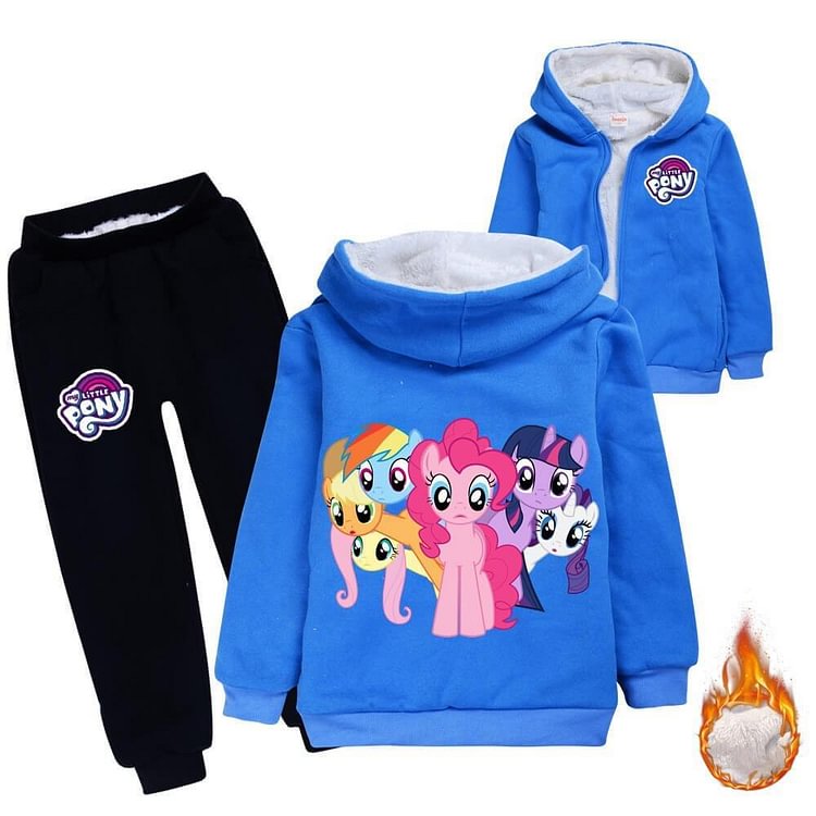 Mayoulove Girls My Little Pony Print Fleece Lined Cotton Hoodie Sweatpants Suit-Mayoulove