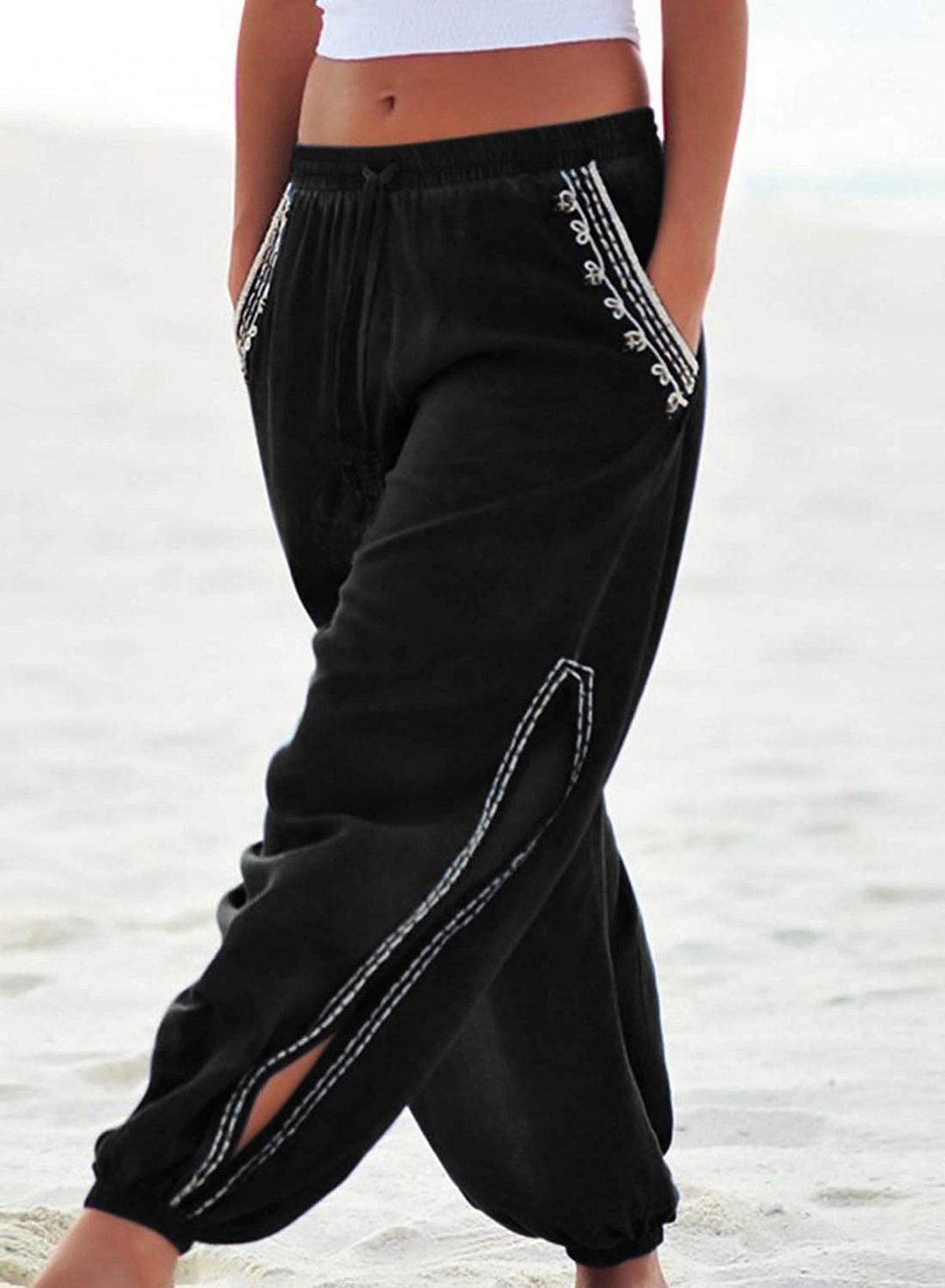 wide leg split harem pants