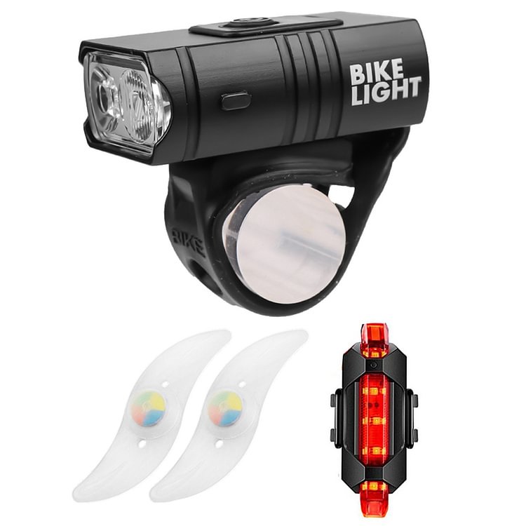2xT6 LED Bicycle Light Set USB Charging Waterproof Front+Rear+Spoke Lamp