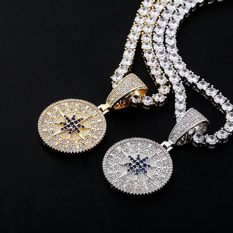 Compass Iced Out Pendant Hiphop Necklace