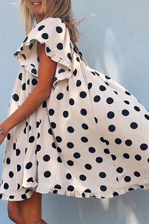 Womens Ruffle Sleeve Polka Dot Backless Mini Dress-Allyzone-Allyzone