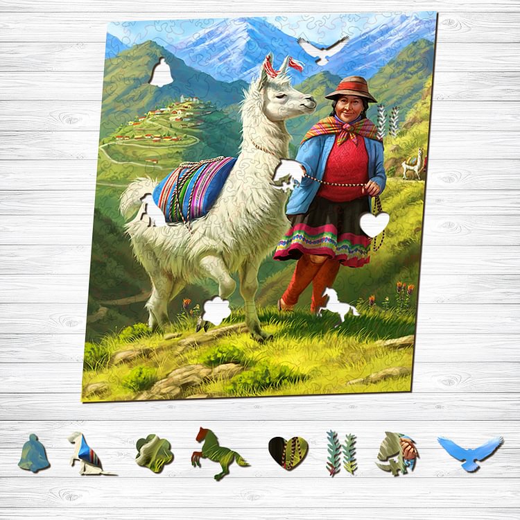 Peruvian Woman with Alpaca Wooden Puzzle