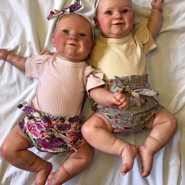 [New!]20" Cute Lifelike Handmade Silicone Smile Reborn Twin Sisters Andrea and Grace