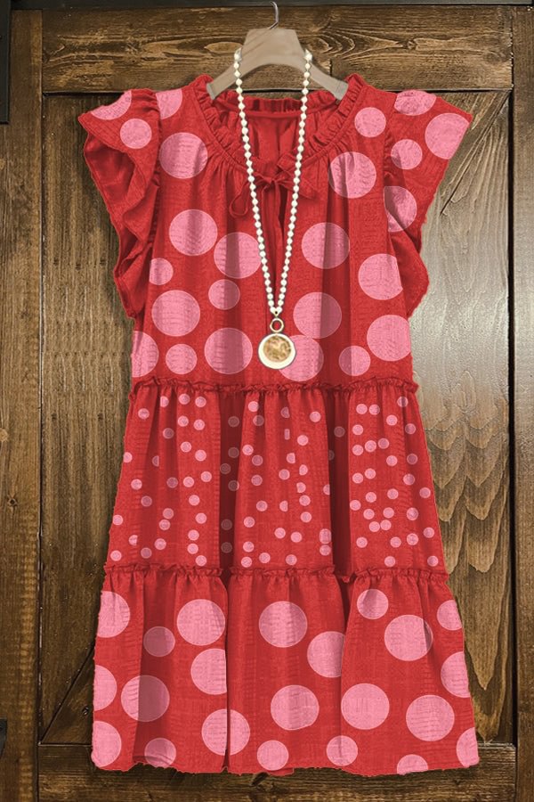 Vintage Polka Dot Print Ruffle Midi Dress
