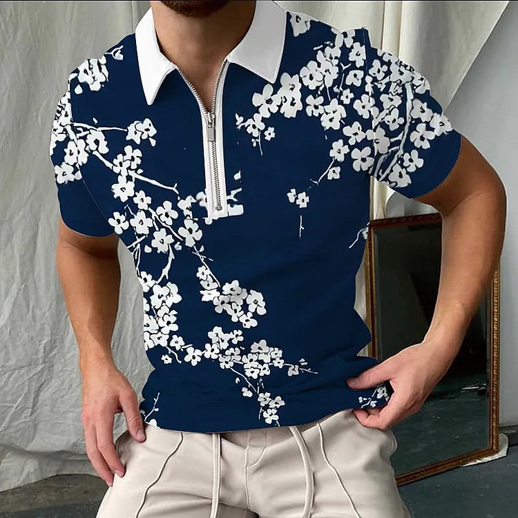 BrosWear Navy Blue Plum Short Sleeve Polo Shirt