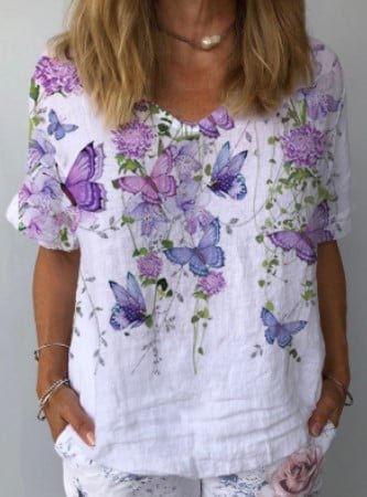 Women's Butterfly Floral Print Casual T-Shirt