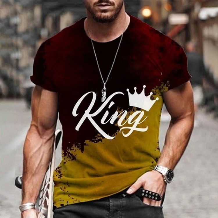 BrosWear Crown Letter Print Short Sleeve T-shirt yellow red