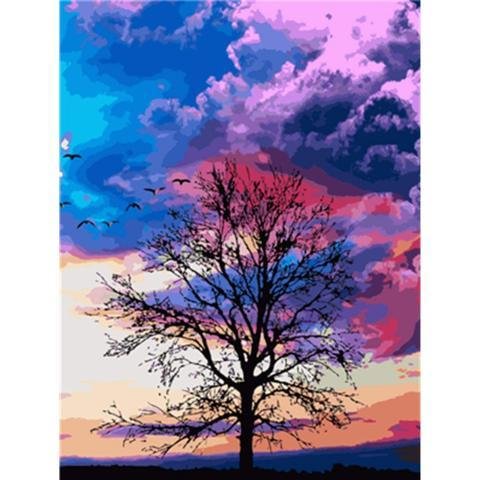 DIY Paint by Numbers Canvas Painting Kit for Kids & Adults- Lonely Tree Under Pink Sky、bestdiys、sdecorshop