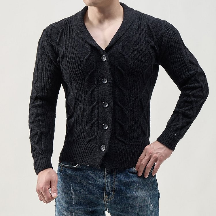 BrosWear Single Breasted Lapel Men's Knit Cardigan