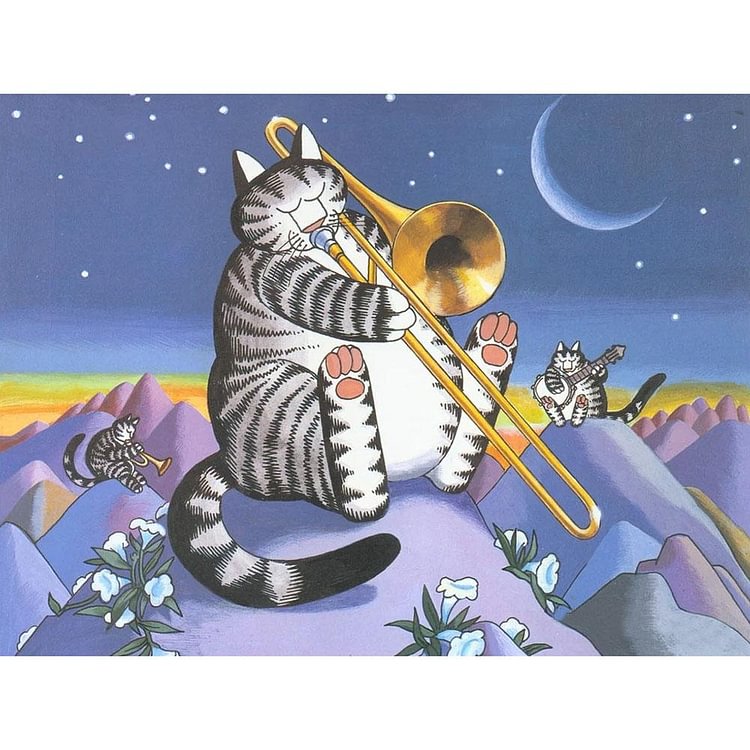 Music Cat - Full Round Drill Diamond Painting - 30x40cm(Canvas)