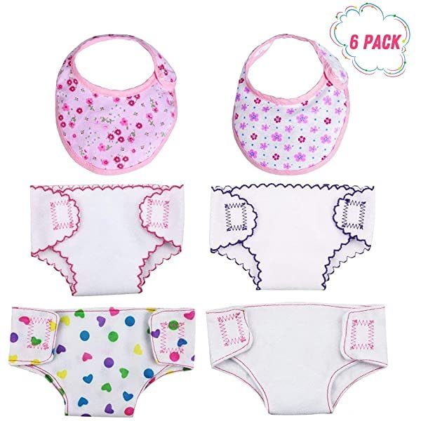 4 Pcs Doll Diapers and 2 Pcs Doll Bibs Set for 17" Inch Reborn Baby Dolls
