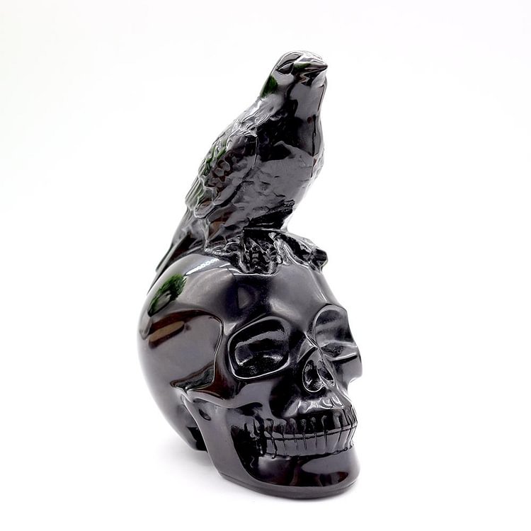 Black Obsidian Skull with Crow - Skull Carving, Obsidian Skull Crystal wholesale suppliers
