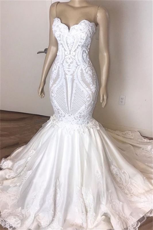 Luluslly Sweetheart Mermaid Wedding Dress Long With Lace Appliques