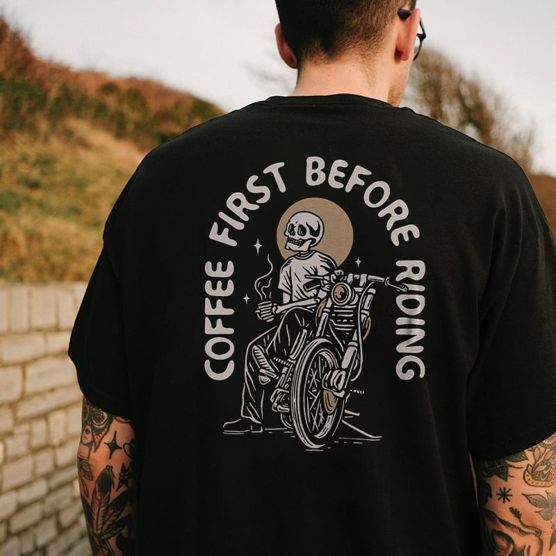 Coffee First Before Riding Print Men's T-shirt - Krazyskull