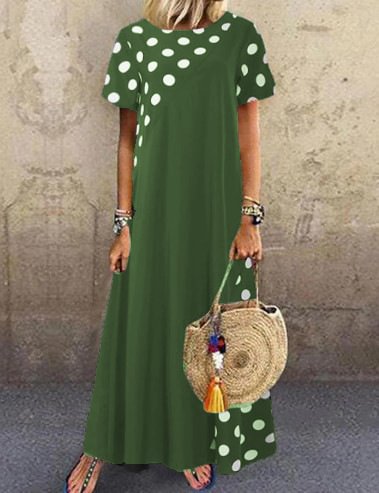 Women's casual polka dot print collar stitching dress