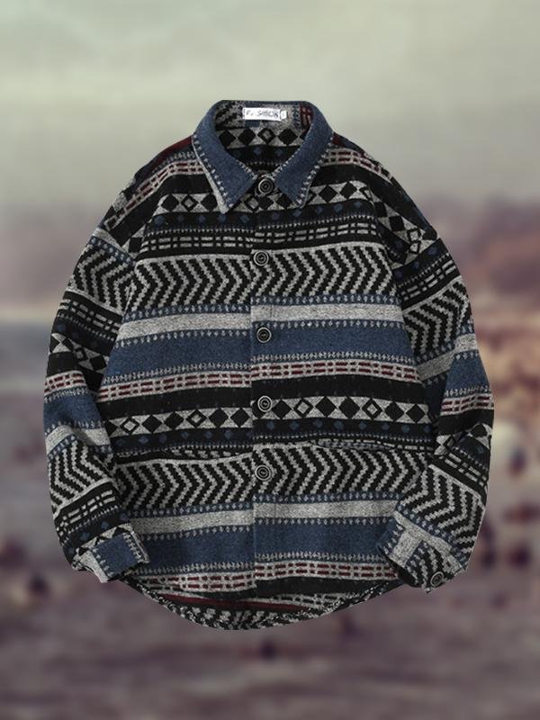 Men's Retro Striped Color Block Jacquard Shirt Jacket-广州科莱利贸易有限公司-Anne Neville