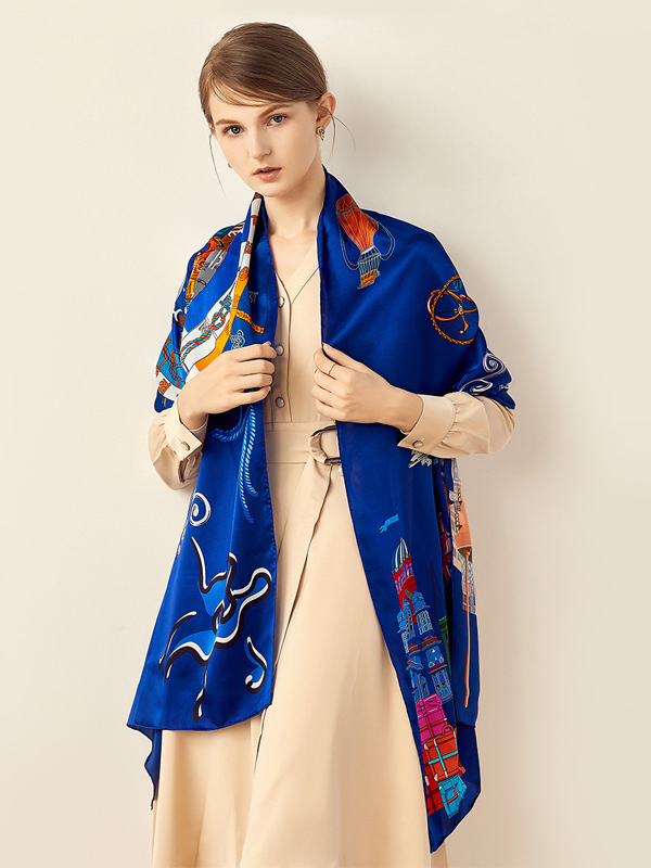 Blue Silk Scarf Autumn And Winter Long Scarf