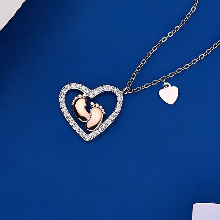 Memorial - S925 Mama of An Angel Baby Feet Heart Pendant Necklace